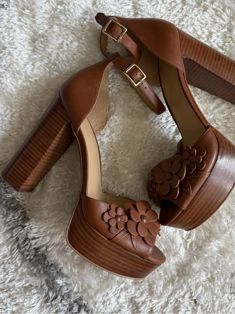 MICHAEL Michael Kors Brown Floral Platform Sandals with Ankle Strap